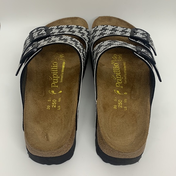 Papillio Birkenstock Arizona Knotted Sandal Black White L8 M6 Platform Chunky - Picture 6 of 16